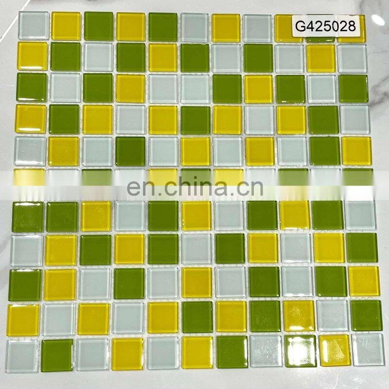 green and yellow mix color crystal mosaic tiles swimming pool glass mosaic tiles splash back hot melted pool mosaics tiles