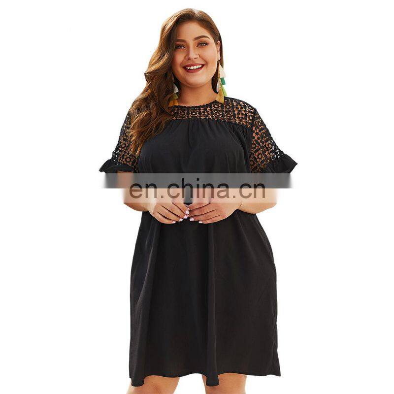Wholesale latest sexy lace flared sleeve short dress