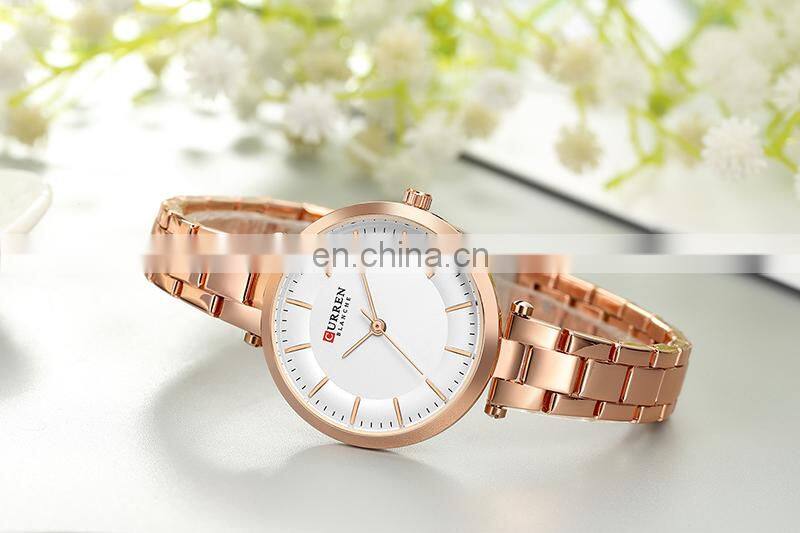 CURREN 9054 Women Ultra Thin Dial Elegant Watches Business Quartz Stainless Steel Simple Bracelet Wristwatch