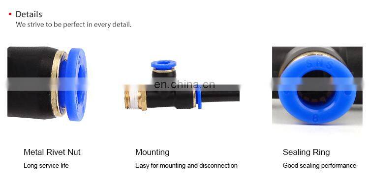 SNS SPD Series pneumatic one touch T type 3 way joint male triple branch run tee plastic quick fitting air hose tube t connector