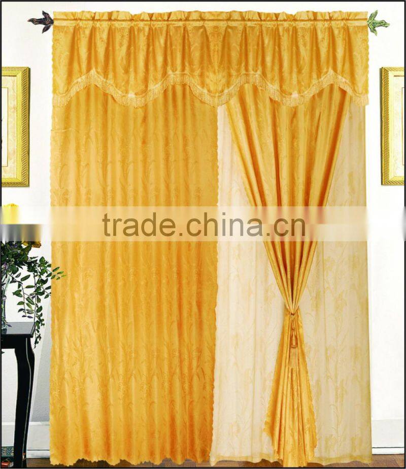 2PCS JACQUARD WINDOW CURTAIN SET WITH LACE BACKING, WITH 2 TASSEL TIE-BACK