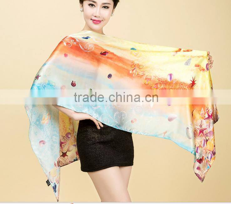 2015 latest custom women printed Silk satin Scarf