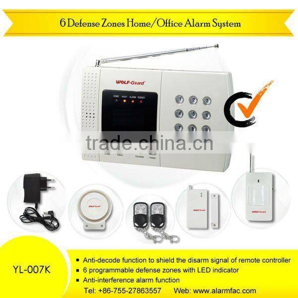 Hot sale Wireless 6 defense zone security mms home burglar alarm system YL-007K