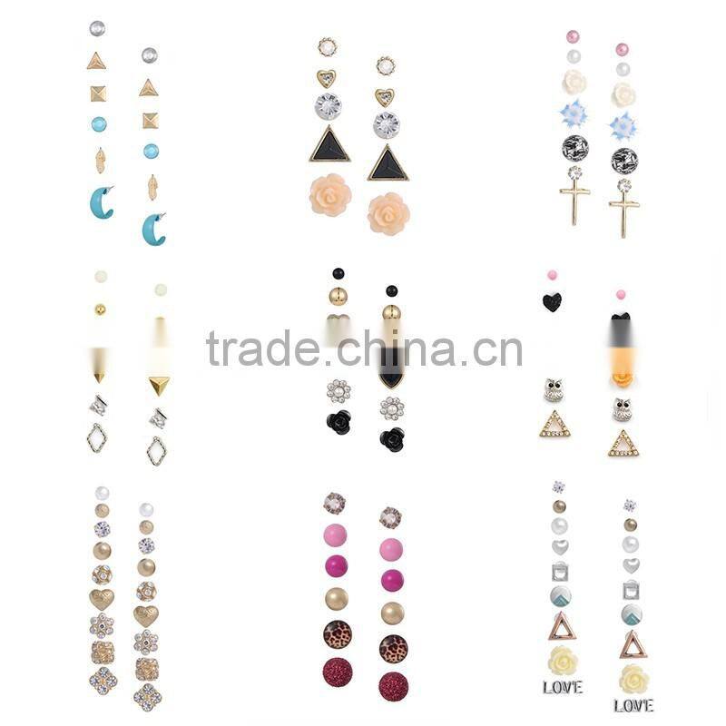 9 Pairs Small Cute Simple White Tone Design Post Stud Earrings Set for Girls Kids