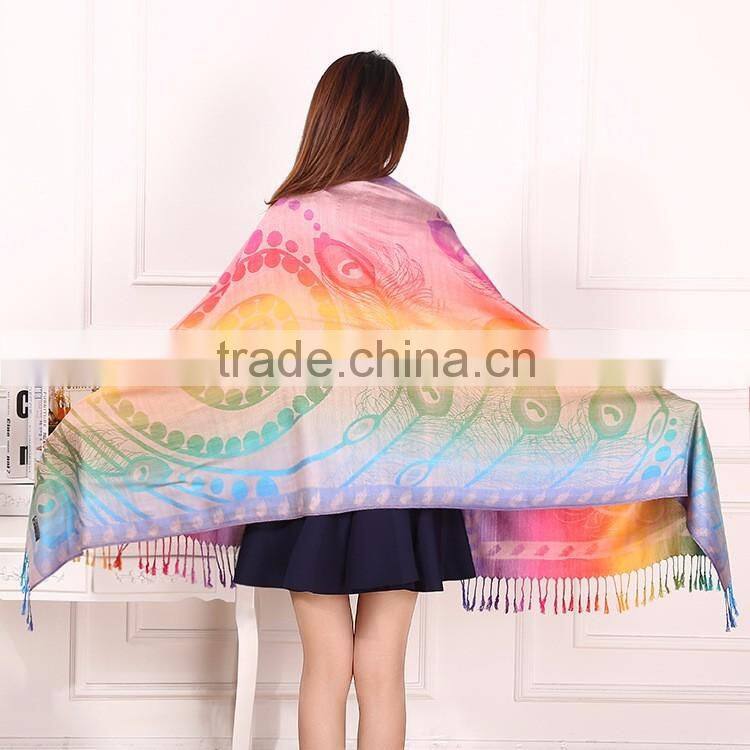 Latest Fashion Women Feather Jacquard Shawl