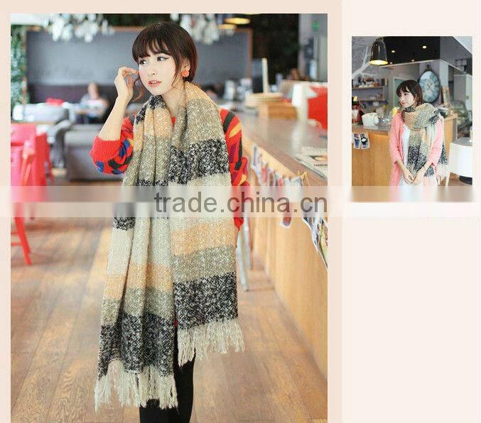 Tassel Striped Mohair Women Winter Scarf