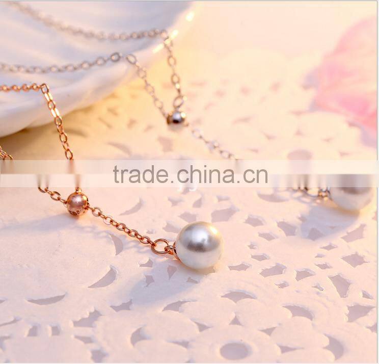 Luxury Simple natural water round shaoe pearl silver necklace with gold necklace