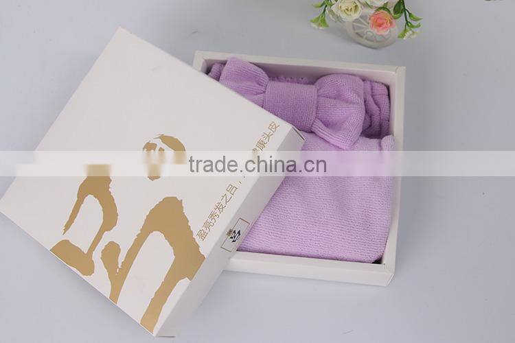 Hot sell headband packing box purple bow headband with hand face towel