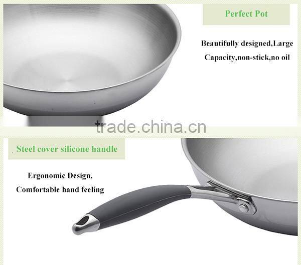 Kitchen ware Eco-Friendly Stainless Steel Saute Wok Non stick Frying Pan
