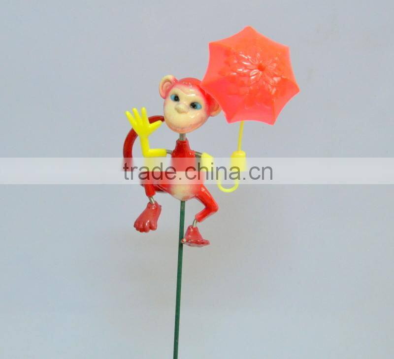 4 Inch Decorative Monkey with Umbrella Outdoor Yard Plastic Garden Animals Sticks