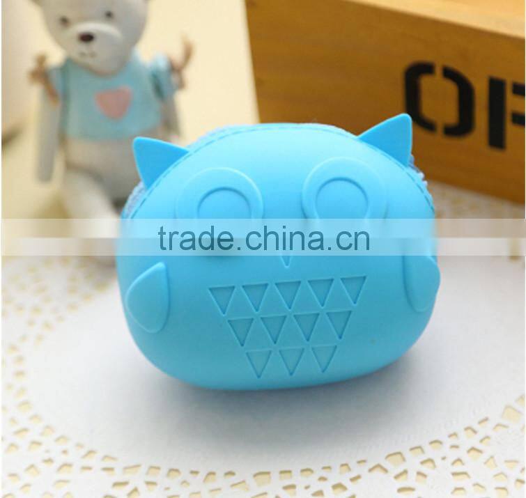 2015 Factory direct owl shape silicone rubber zipper coin money pochi pouch purse