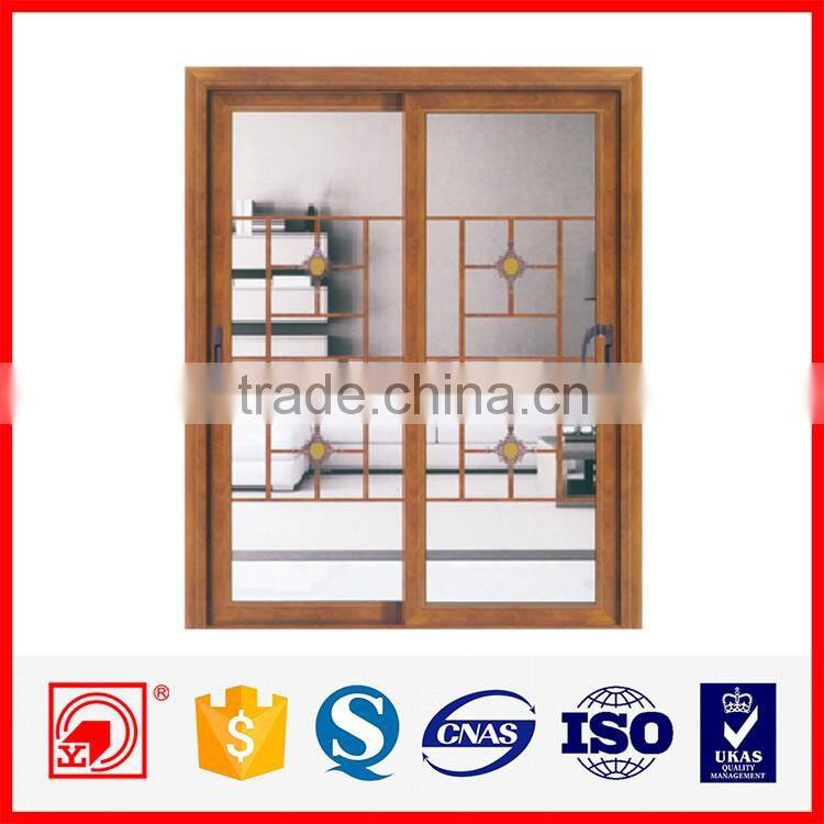 wood grain aluminum frame interrupted glass sliding door