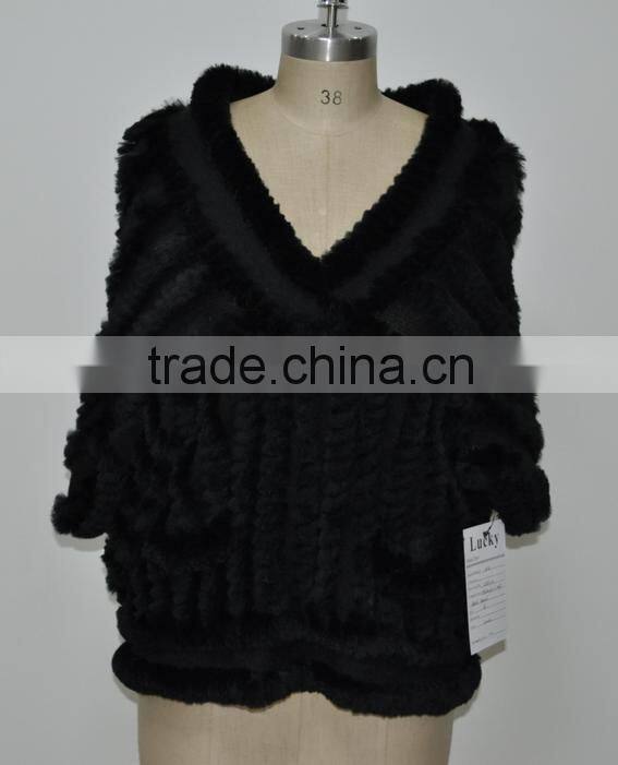 women fashion knitted real rabbit fur jacket LK16F012