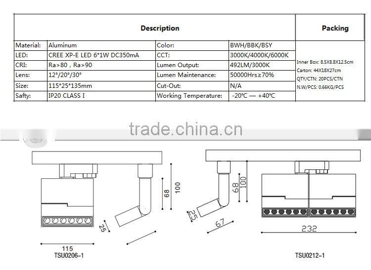 6W Modern Lenear LED Track Spot Light