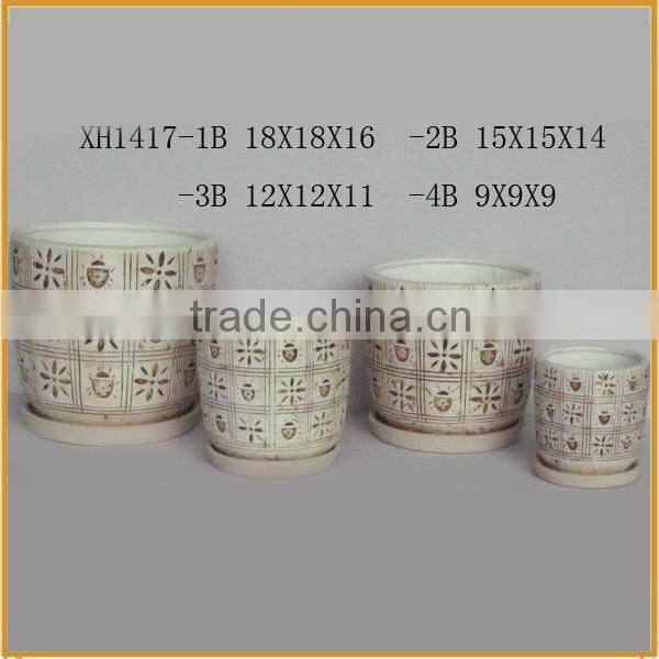 Round beautiful patterns long white retro flower pot