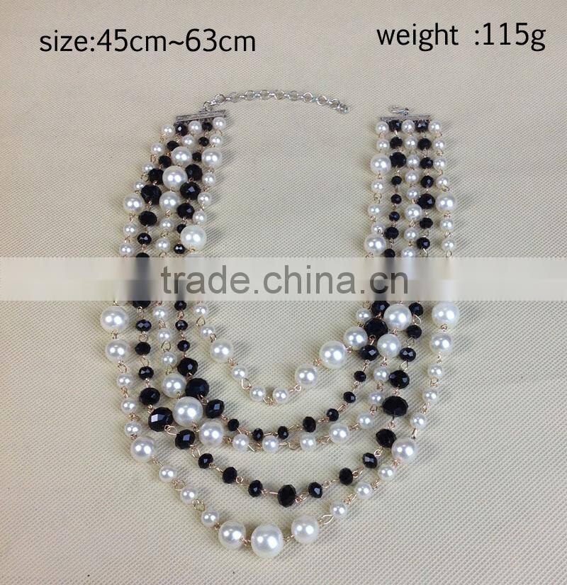 European And American Vintage Crystal Pearl Multilayer Exaggerated Alloy Chain Necklace