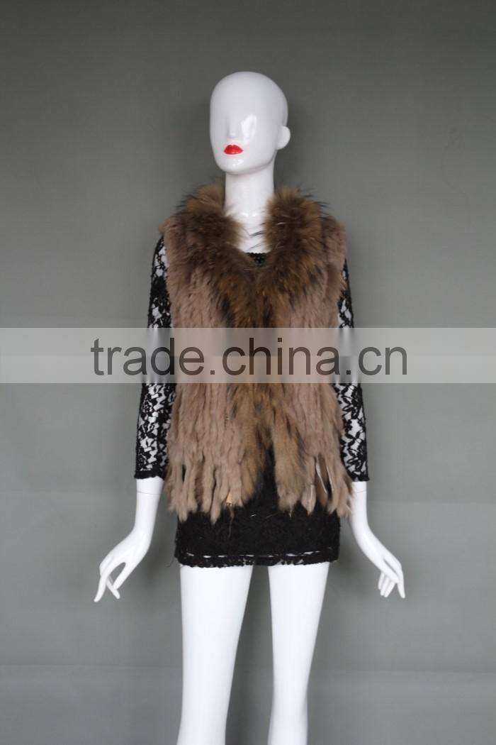 Rabbit fur vest fur collar ladies poncho fashion knitting