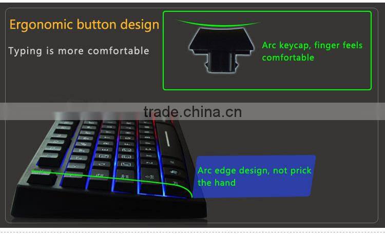 Three colors backlit usb wired partition flash office/net bar keyboard