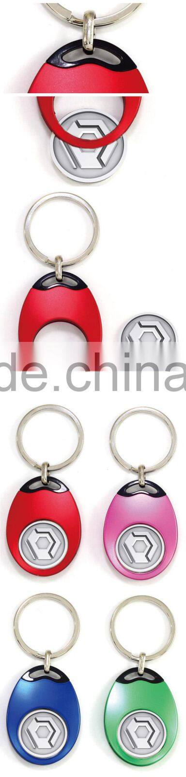 Low MOQ red color plating zinc alloy coin holder keychain