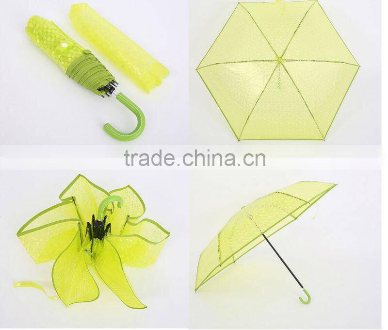 3-fold telescopic dotted 10cc POE gift umbrella with PU hook handle