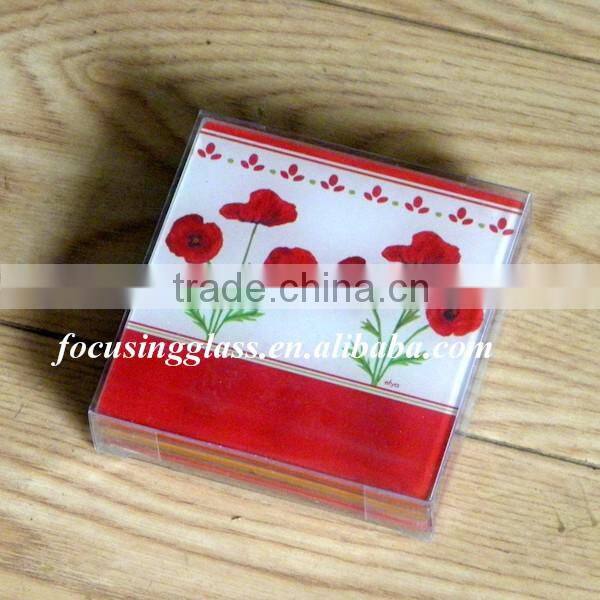 Factory custom tempered glass tea cup coaster with anti-slip