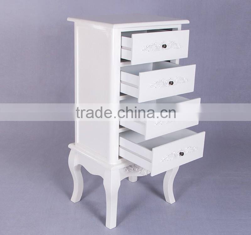 Carved Wooden White 4 Drawers Chest of Drawer