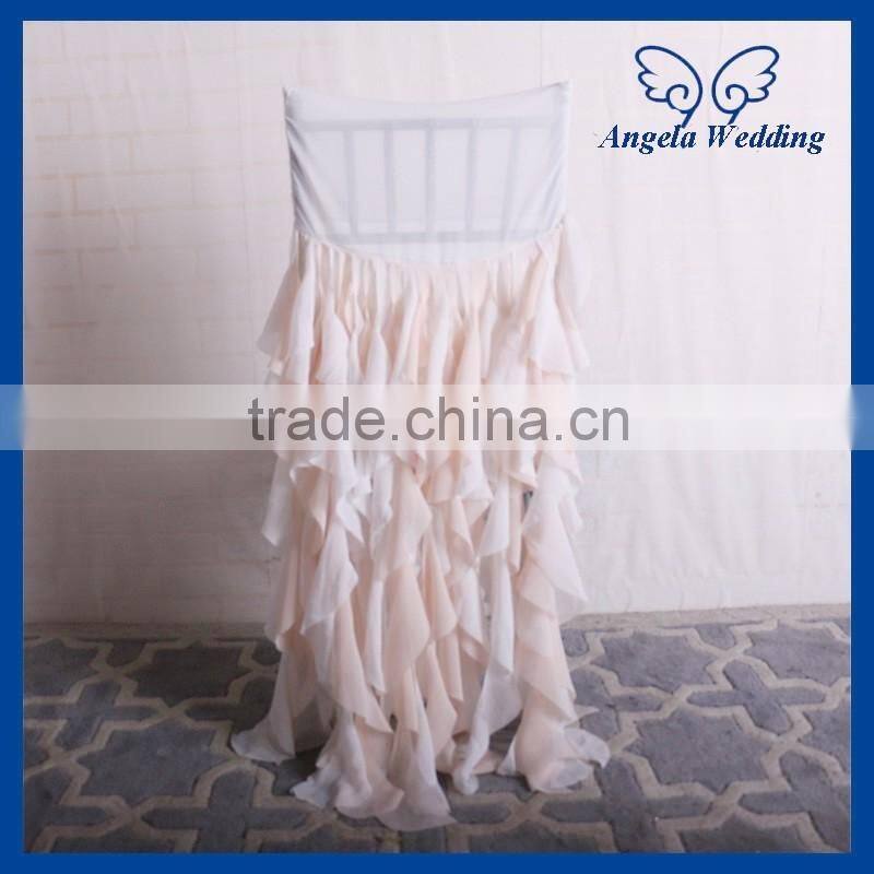CH014E Angela Wedding New curly willow ruffled wedding blush pink chiffon chair cover