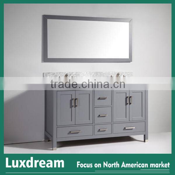 Grey 60 inch wooden bathroom vanity with double sinks from china