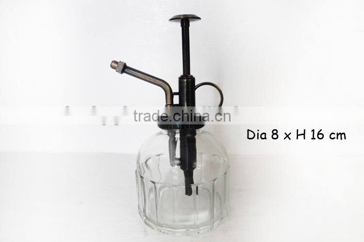 clear glass water dispenser bottle with pump sprayer cap