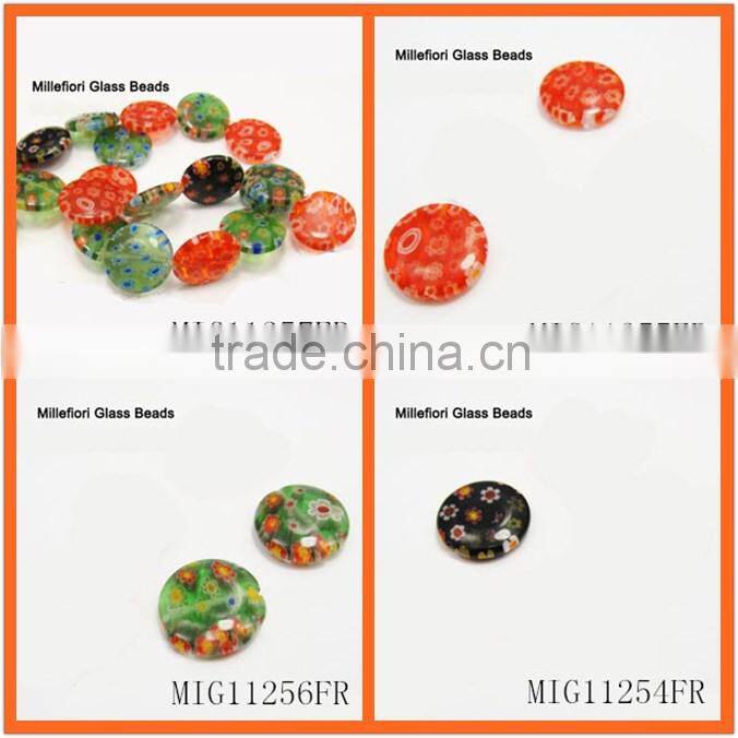 Bead millefiori glass 14x14x3mm flat round