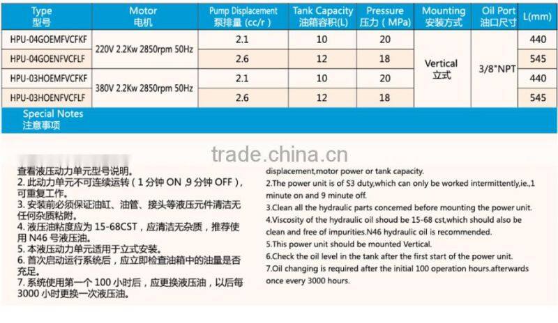 12V hydraulic power unit auto lift HUP-04