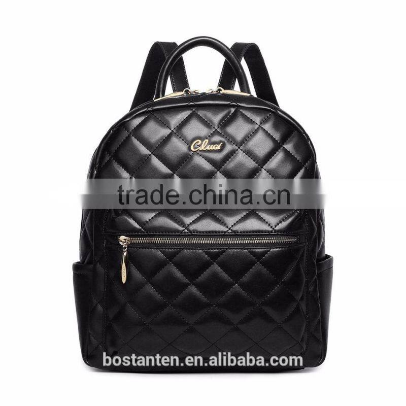 lattice style women waterproof leather backpack laptop shoulder bag zipper