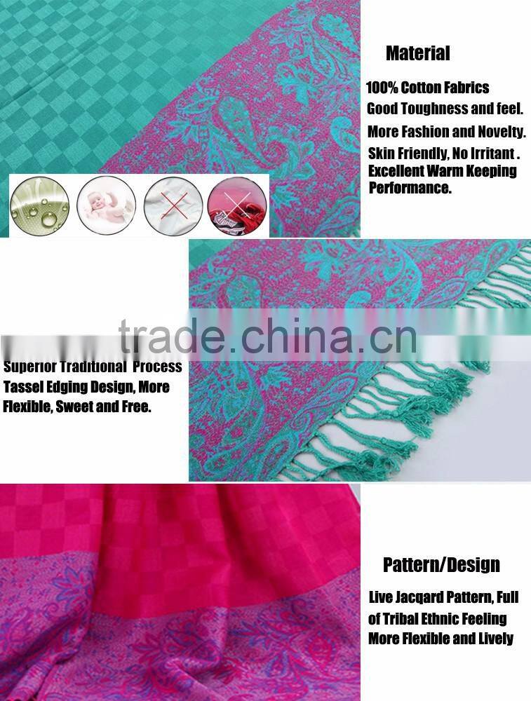 100% Cotton Jacquard Fancy Quality Women Ethnic Shawl Scarf Muslim Preyer Hijab Dress Wraps
