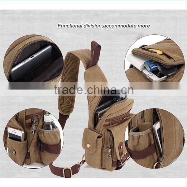 Stock Bag Style from Korea Canvas PU Leather Satchel Men Chest Bag