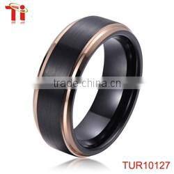 two-tone tungsten ring, gold and blue tungsten wedding band ring
