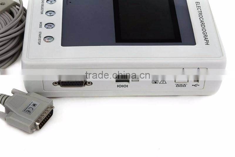 CE approved Three channel color LCD display 12-lead Built ECG Machine in USB/RS232 interface