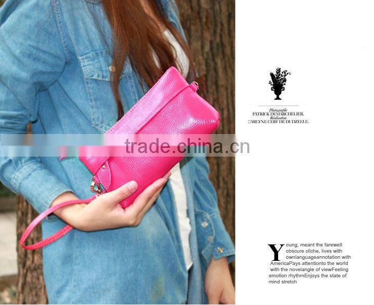 Wholesale Multifunction Women Ladies Genuine Leather Clutch Handbag Small Shoulder Bag Wallet Pouches Purse With Long Chain