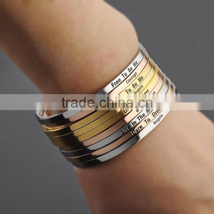 Message FOLLOW YOUR HEART Bracelet Stainless Steel Metal Bracelet Custom Inspirational Engraved Jewelry