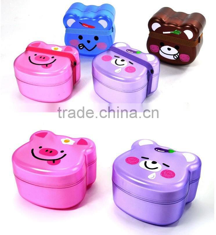 N480 Wholesale Cute Bear Shape Cartoon Mess-tins Customized Plastic Lunch Box