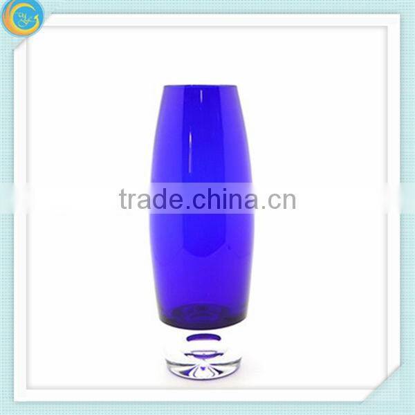 Blue cylinder glass vase for home decoration