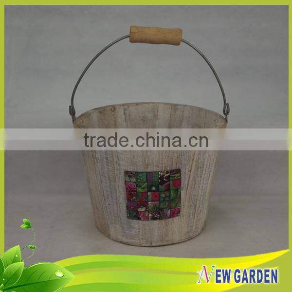 French Style Decorative Big Elegant Delicate Round Rustic Wood Flower Pot