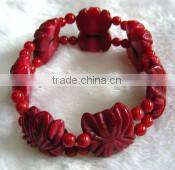 wholesale 7" 15-20mm red natural carved coral gemstone bracelet