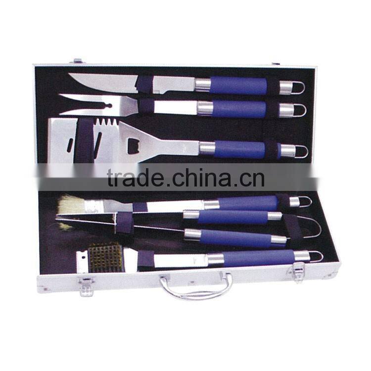 6pc stainless steel BBQ set with TPR coating in aluminum case