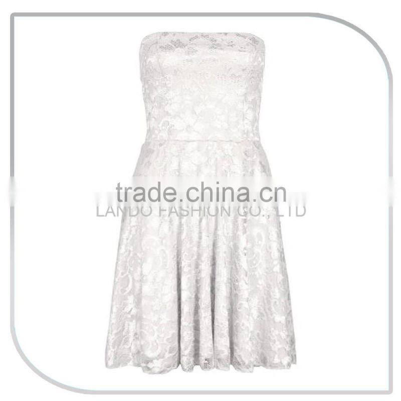 Short white tube lace tulle wedding mini dress 2016 for bridal