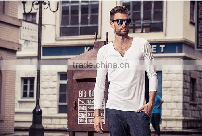 latest high quality long sleeve bulk v-neck T-shirt for man