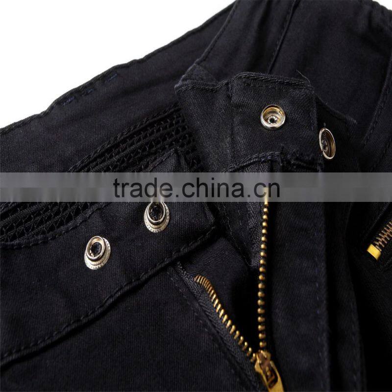 2016 Hot men's fashion men's jeans brand cyclists hole zipper jeans personality male personality beggar pants