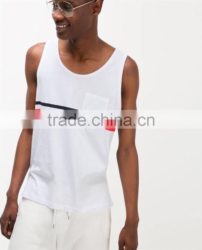 Classic chest stripe with pocket 100%cotton vest