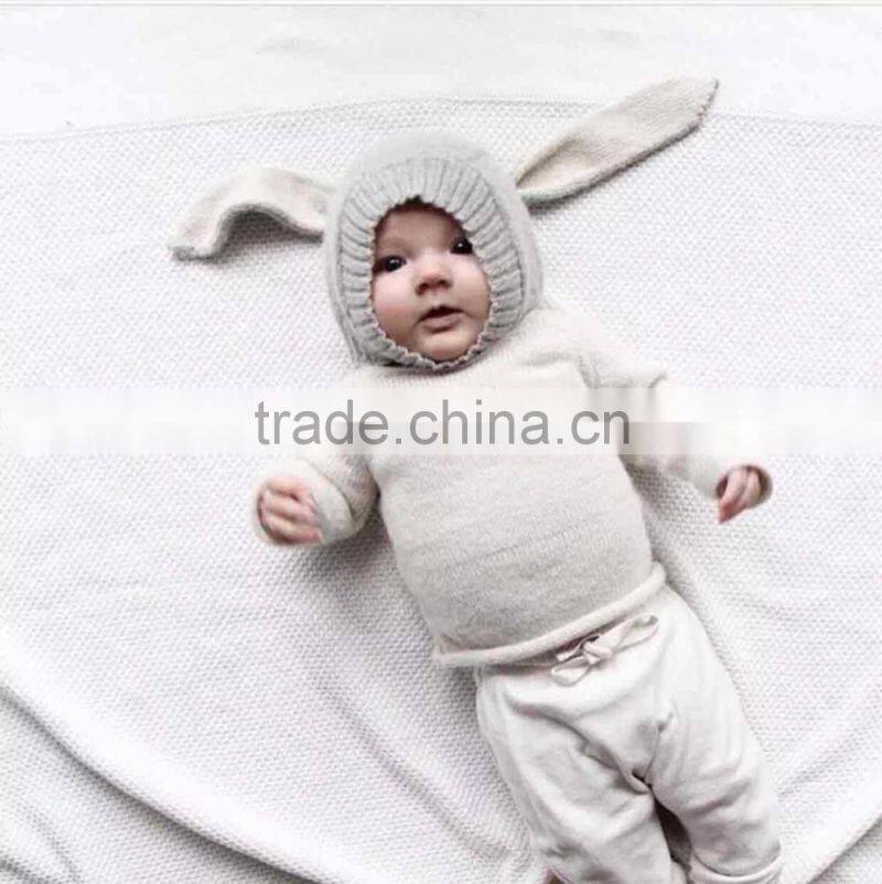 Ins hot imitate animal knitted cap design for kids baby bunny ears hats wholesale