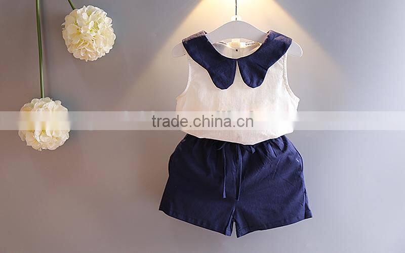 Wholesale Children Cotton and Linen Set Cute Girl Sleeveless Doll Shirt Shorts Two Piece