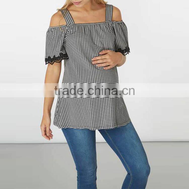 Wholesale Maternity Clothes With Monochrome Gingham Top Loose And Comfortable